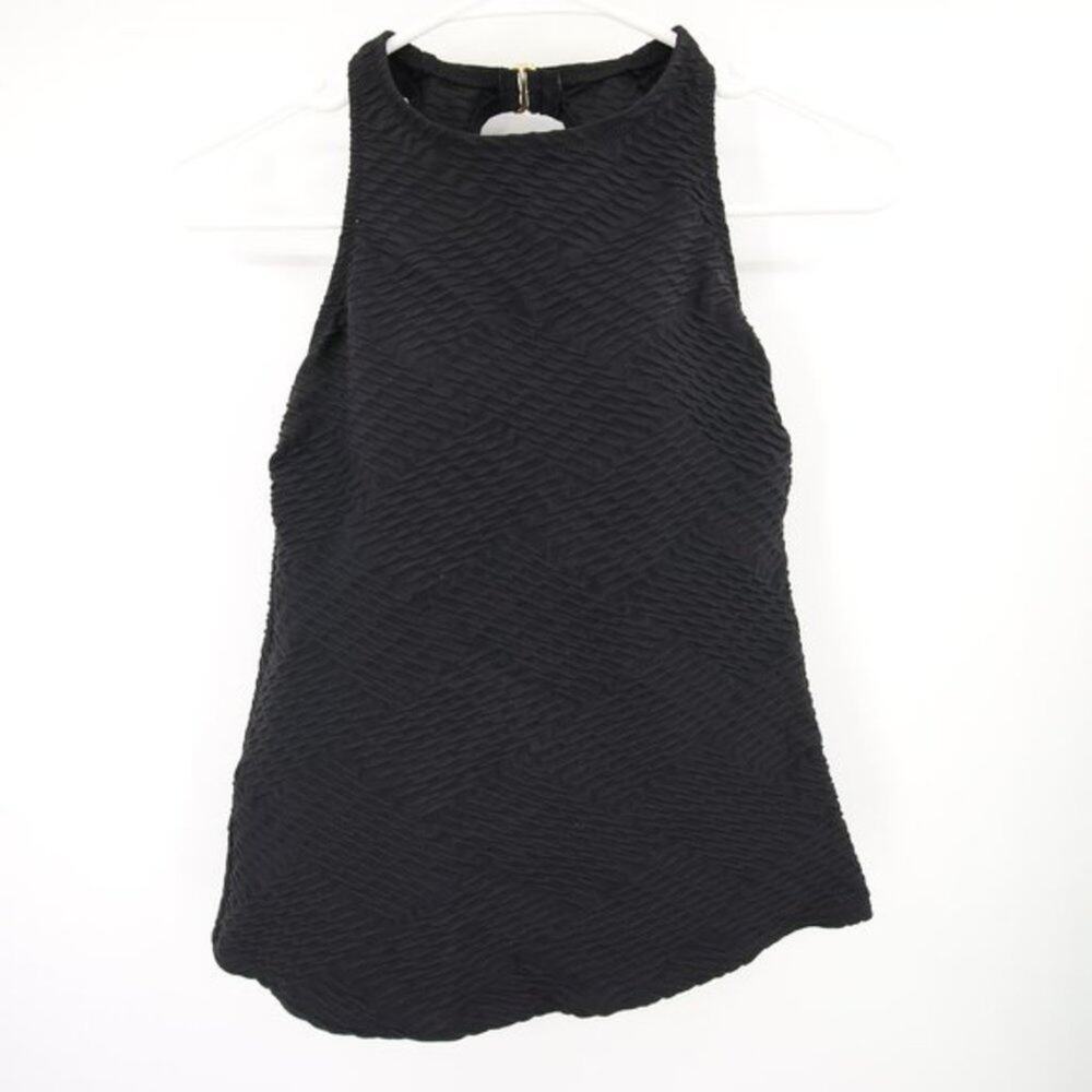 Lands End Black Textured Swim Tankini Top Sleeveless Built-in Bra Size 2